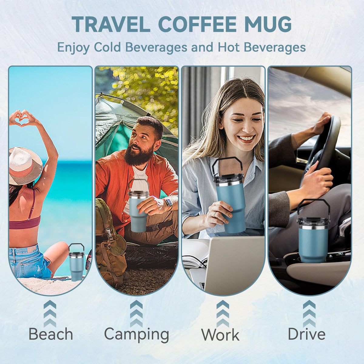 20oz Stainless Steel Insulated Tumbler with Handle and Flip Straw Lid H41935