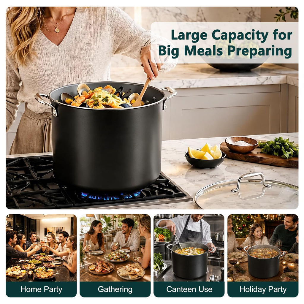 16QT Nonstick Ceramic Stock Pot with Tempered Glass Lid I260584