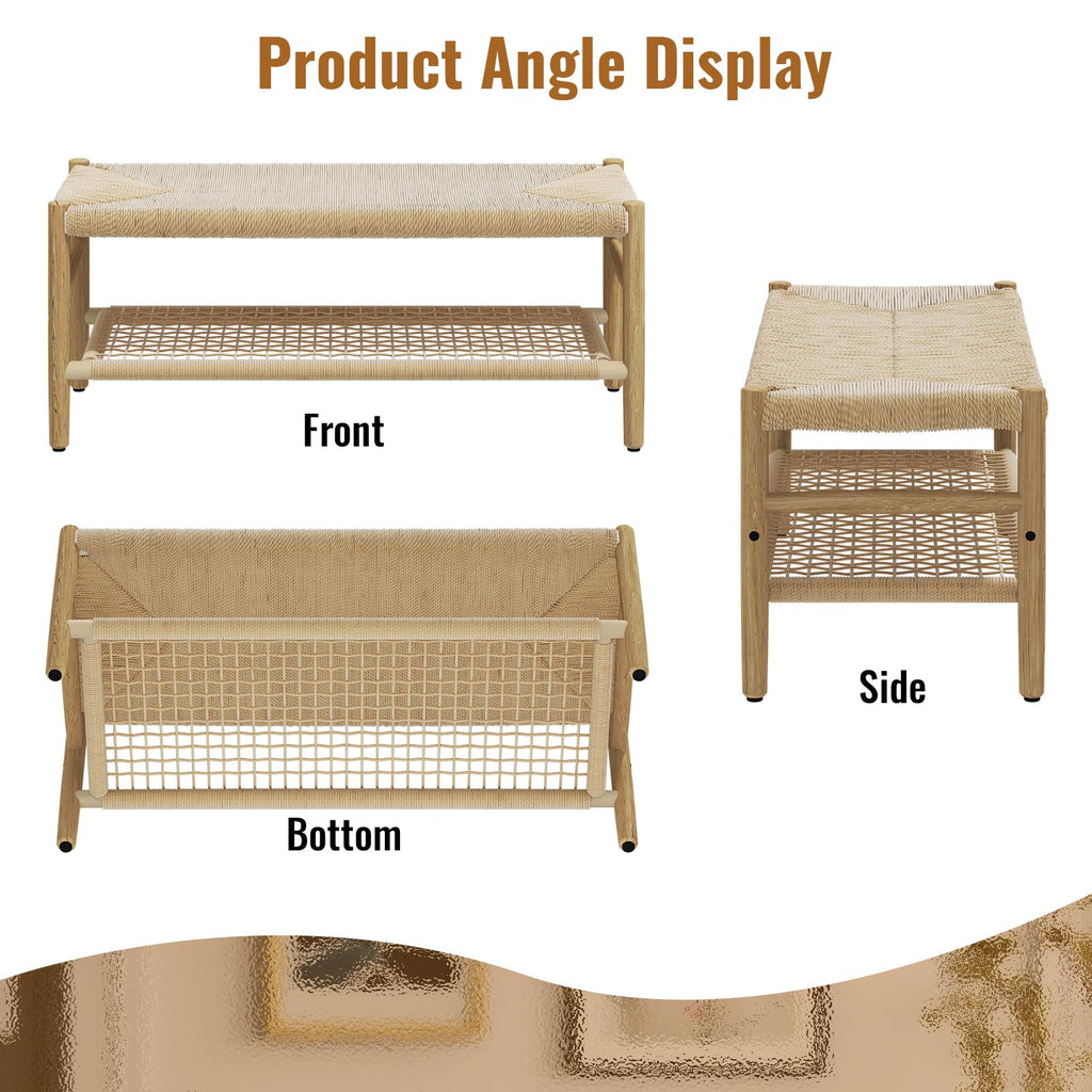 Indoor Entryway Bench with Storage Rack and Rubber Wood Legs C19273