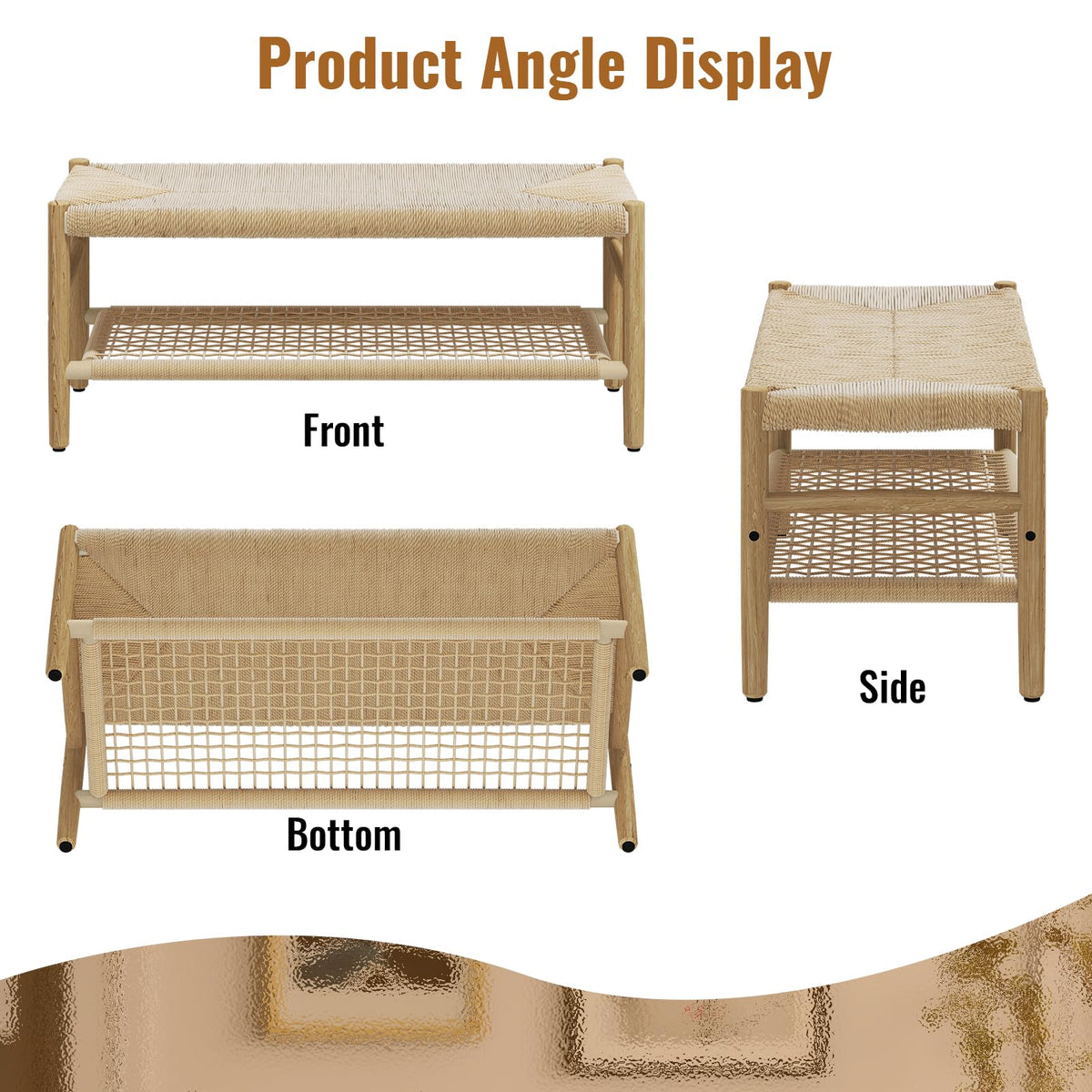 Indoor Entryway Bench with Storage Rack and Rubber Wood Legs C19273