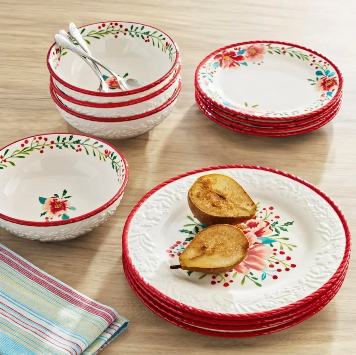 Red 12-Piece Stoneware Dinnerware Set Z651860