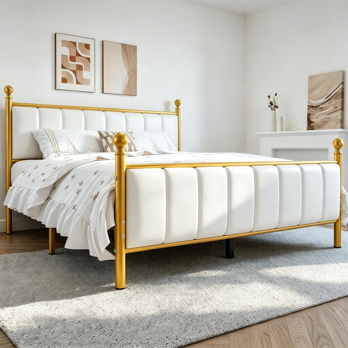 Gold Full Size Bed Frame with Headboard and Under Bed Storage L6333