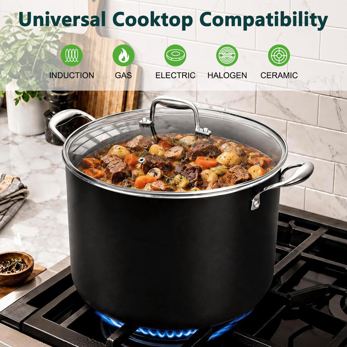 16QT Nonstick Ceramic Stock Pot with Tempered Glass Lid I260584