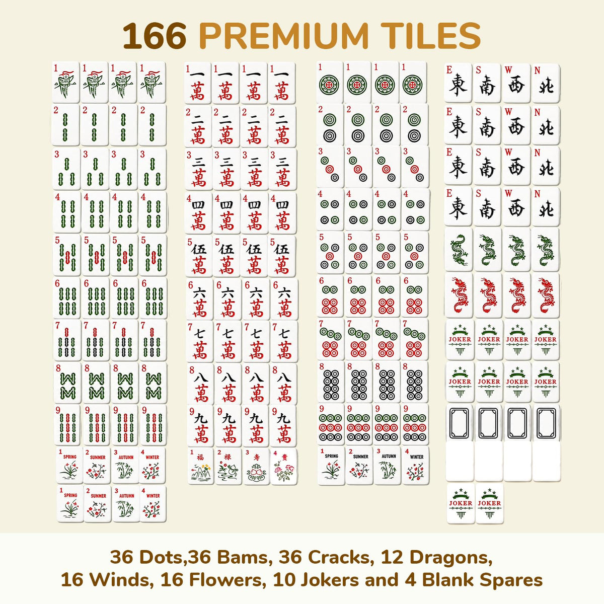 166 Mahjong Tiles 4 Racks 4 Pushers Mahjong Set M762218