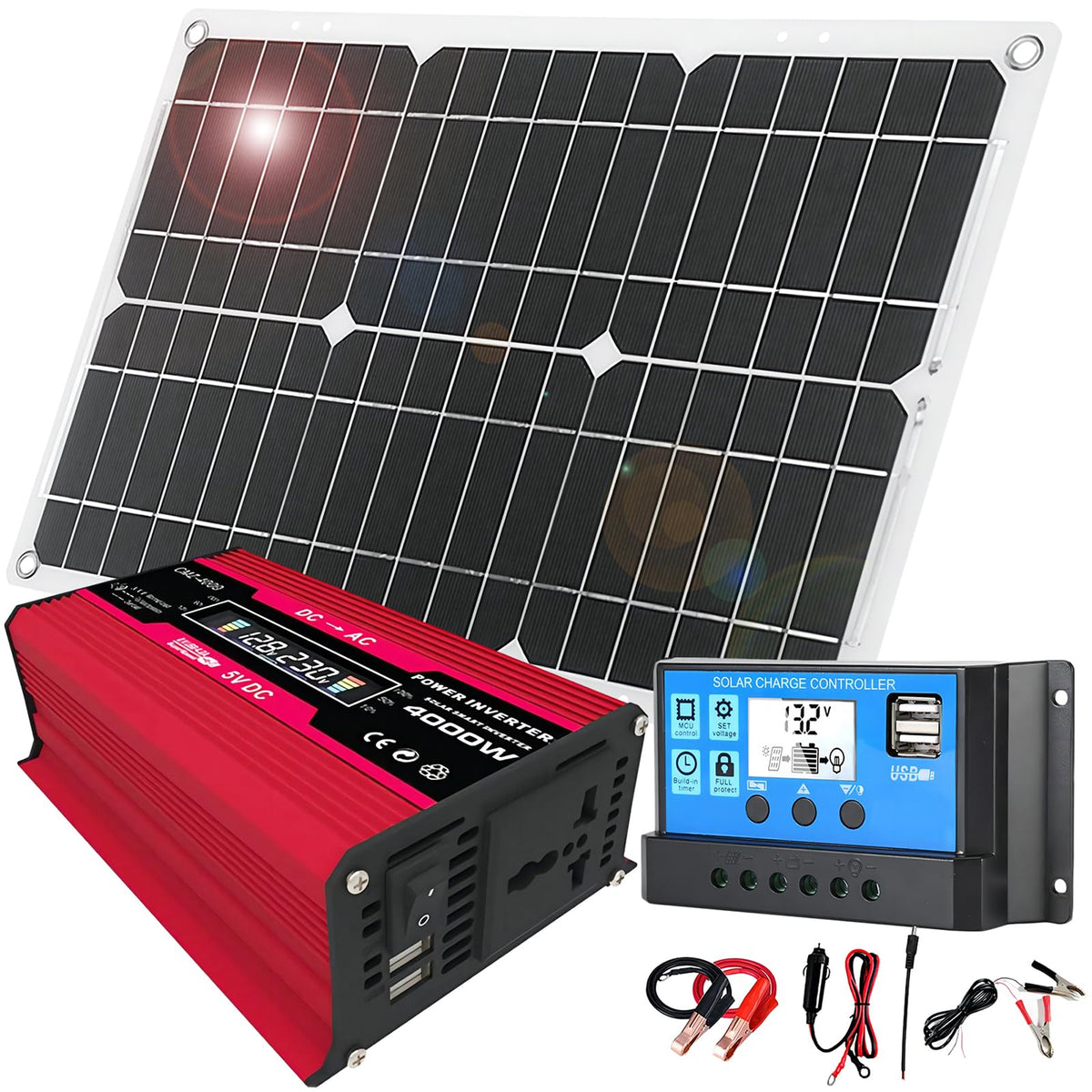 12V Off-Grid Solar Panel Kit with Inverter & Charge Controller M3977