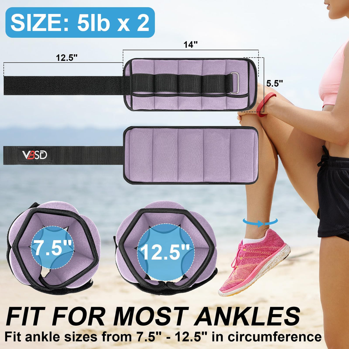Adjustable Ankle Weights 10lb 1 Pair Lavender H90328