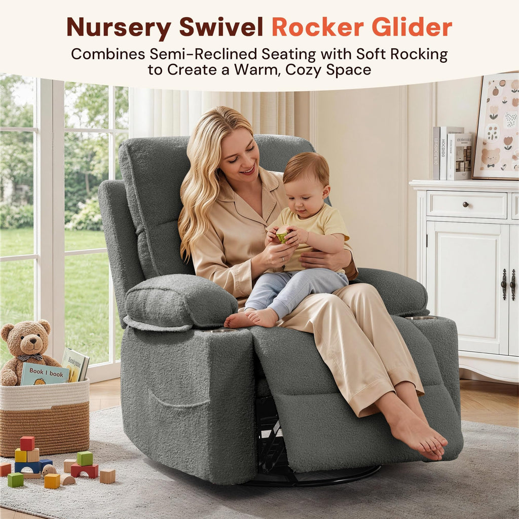 360° Swivel Rocker Recliner Chair with Cup Holders B274581