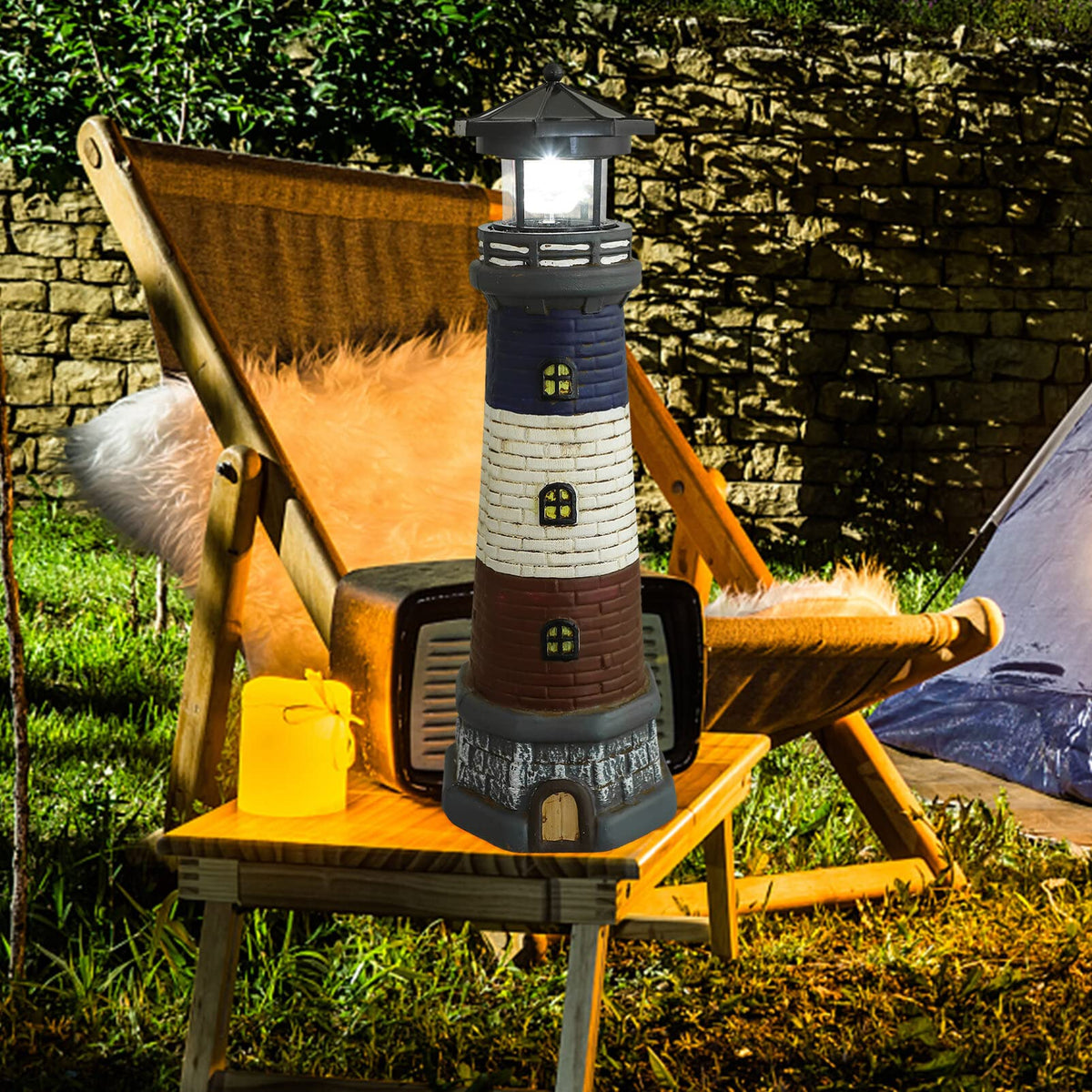 Solar Lighthouse Garden Lights Outdoor Waterproof Resin Statue Lamp B756803