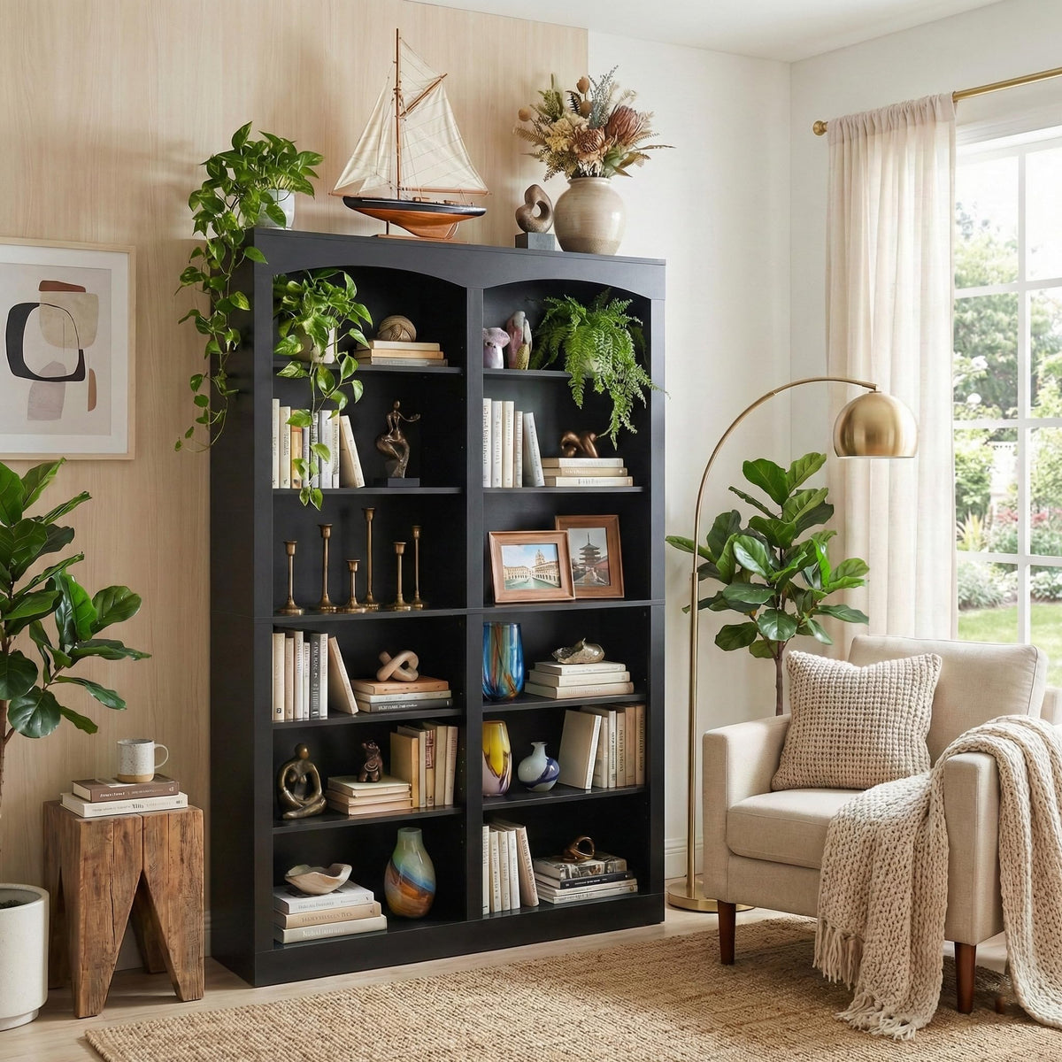 71" Tall Black 12-Tier Wood Bookcase E218