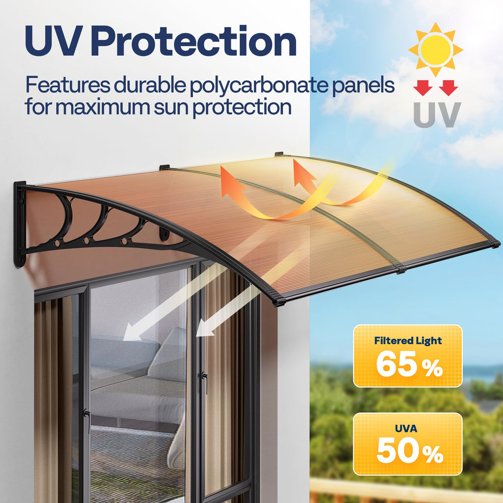 Brown Polycarbonate Window Door Awning 38 Inch x 78 Inch U690