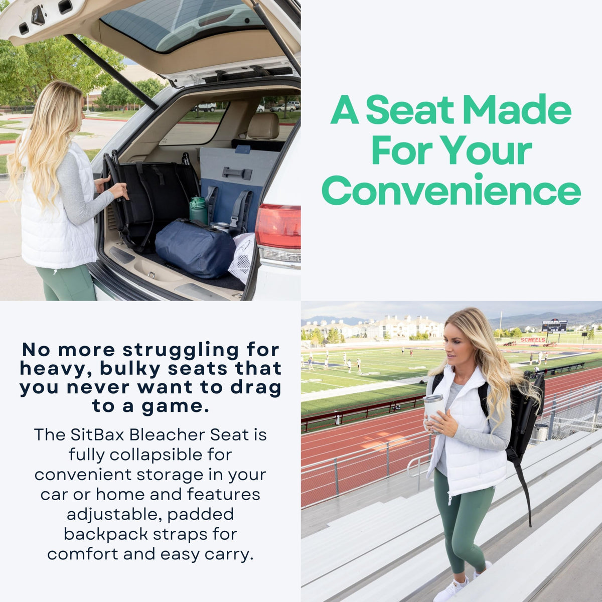 Padded Reclining Stadium Chair with Backpack Straps H248984