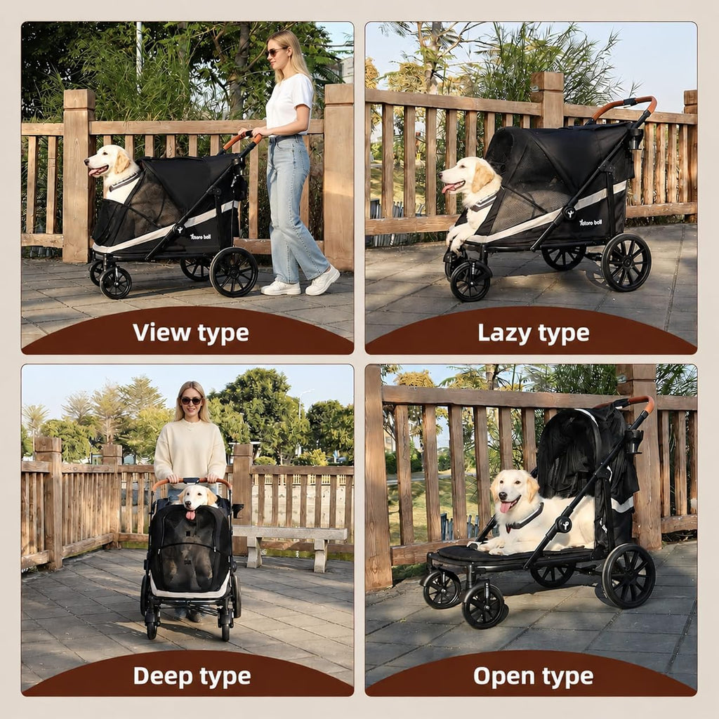 Black Large 4 Wheel Dog Stroller with Storage Pocket Y157512