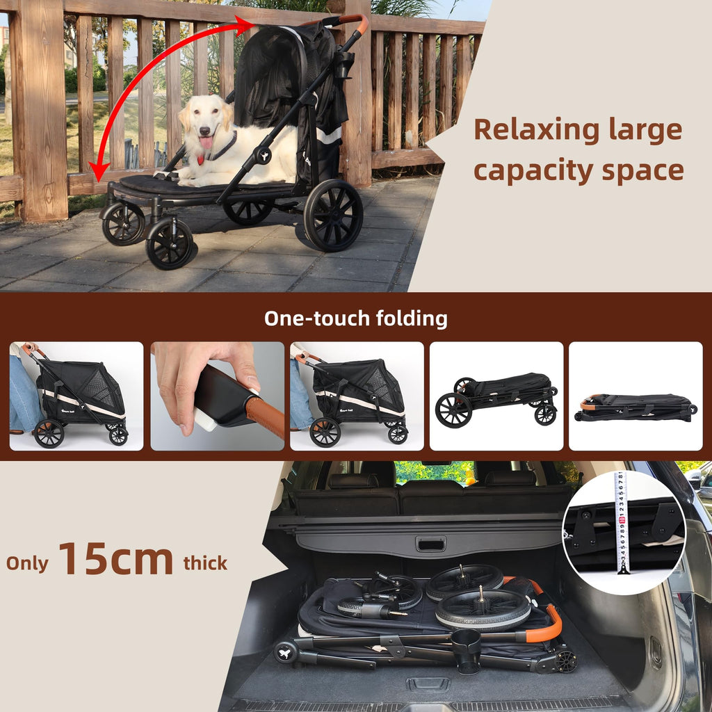 Black Large 4 Wheel Dog Stroller with Storage Pocket Y157512