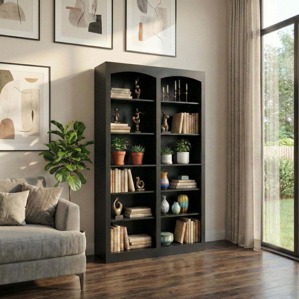 71" Tall Black 12-Tier Wood Bookcase E218