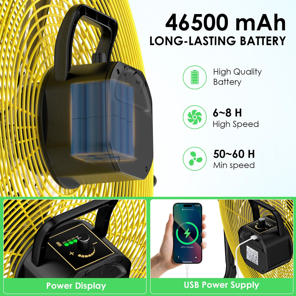20" Rechargeable Portable Battery Operated Floor Fan O510