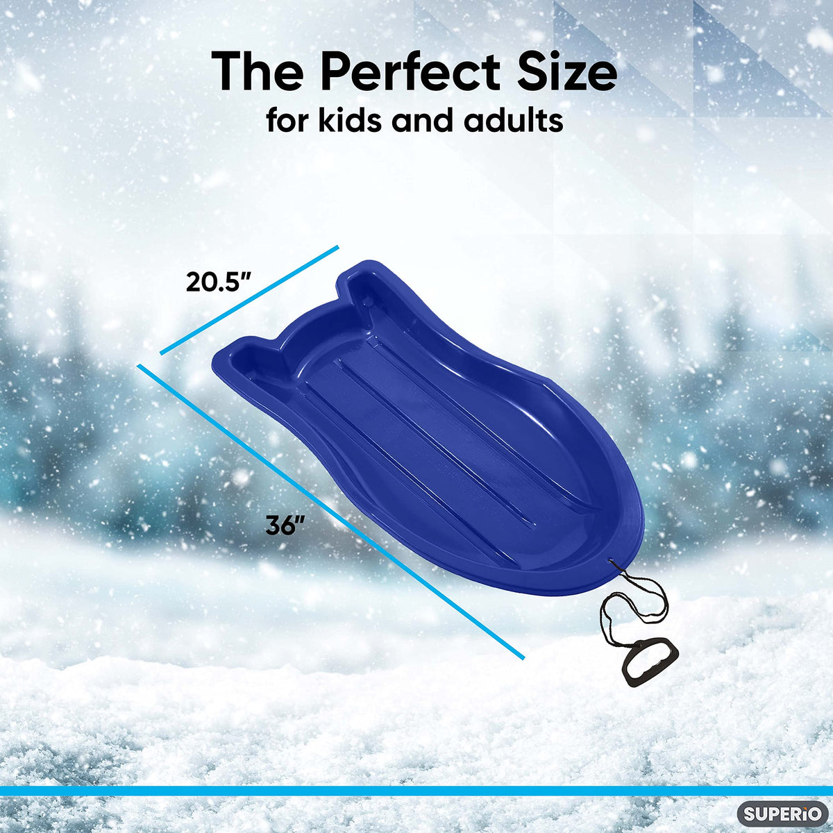 3 Pack Plastic Toboggan Snow Sled with Pull Ropes and Handles T37460