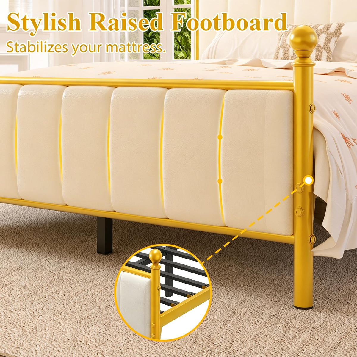 Gold Full Size Bed Frame with Headboard and Under Bed Storage L6333