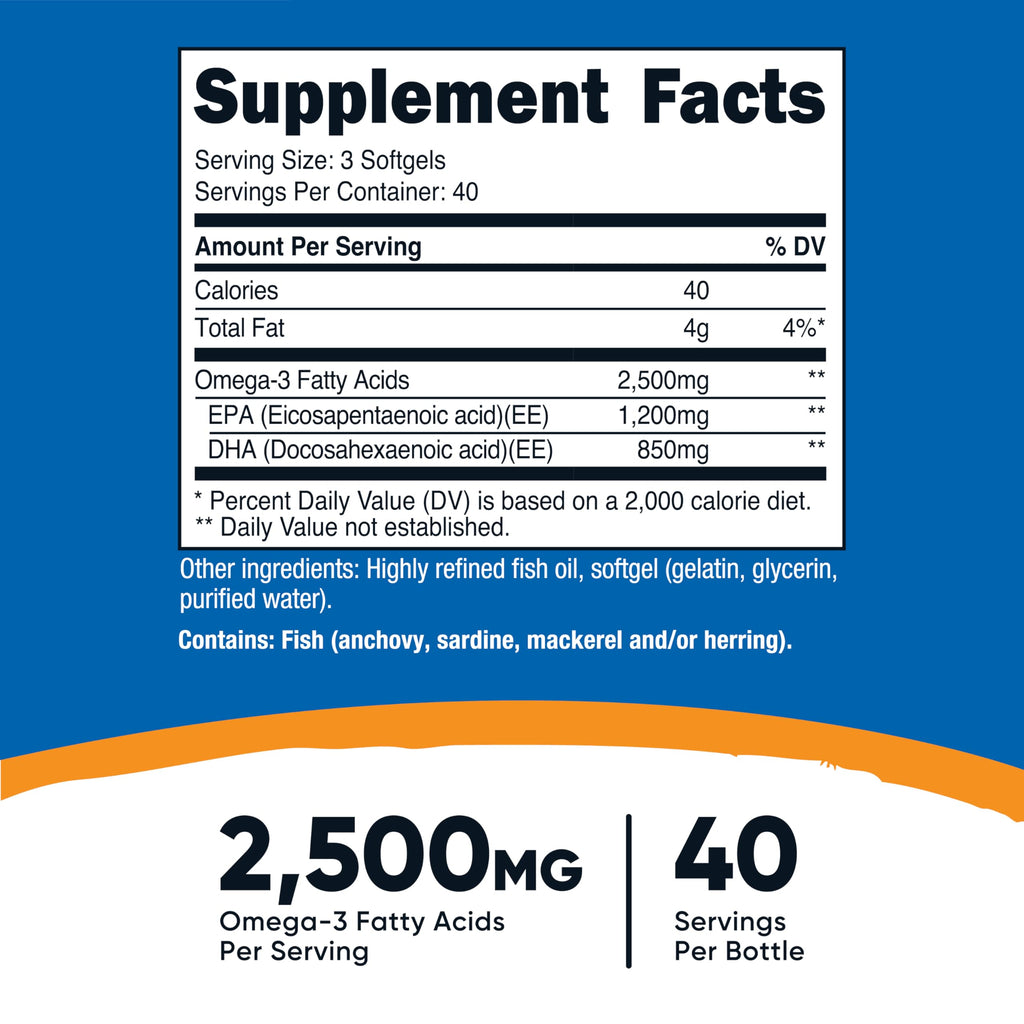 Omega 3 Fish Oil 2500MG 120 Softgels U8135