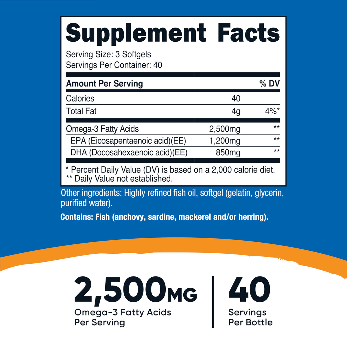 Omega 3 Fish Oil 2500MG 120 Softgels U8135