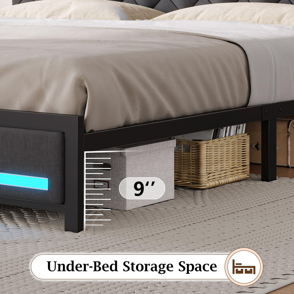 King Size Bed Frame with Storage Bookcase Headboard Y26260