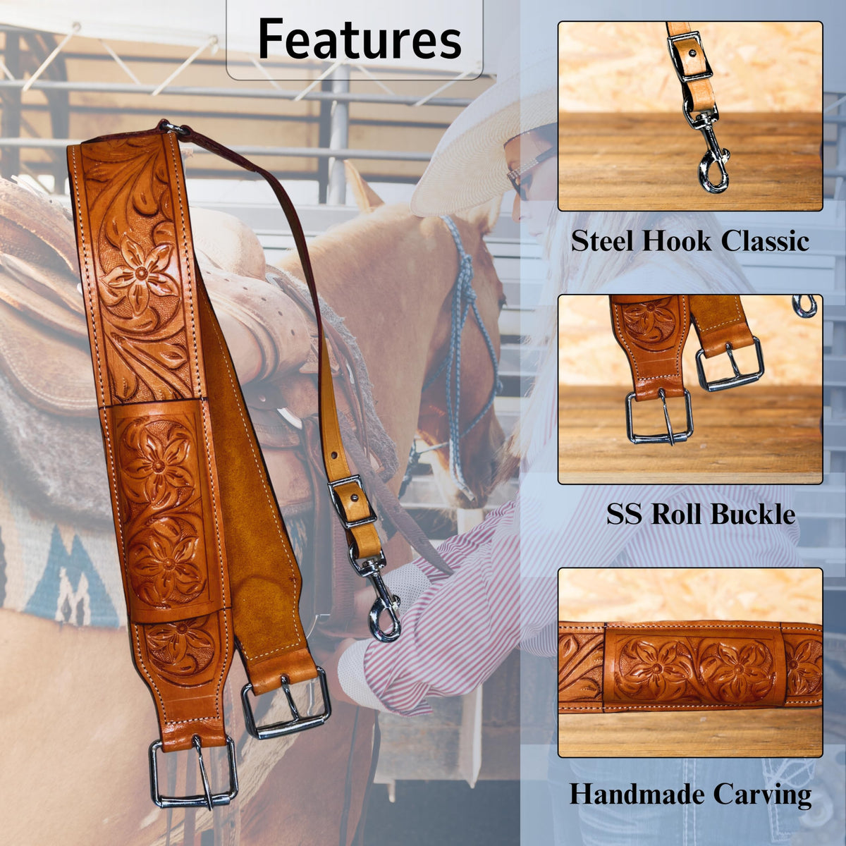 Western Leather Horse Saddle Girth Cinch Belt J378