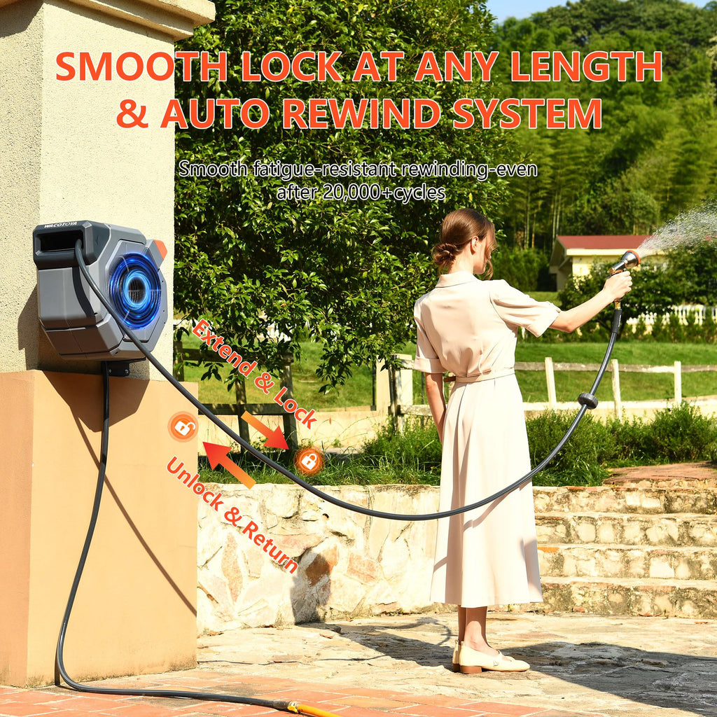 Retractable Garden Hose Reel, 5/8 in x100 ft Heavy Duty Wall Mount A493763